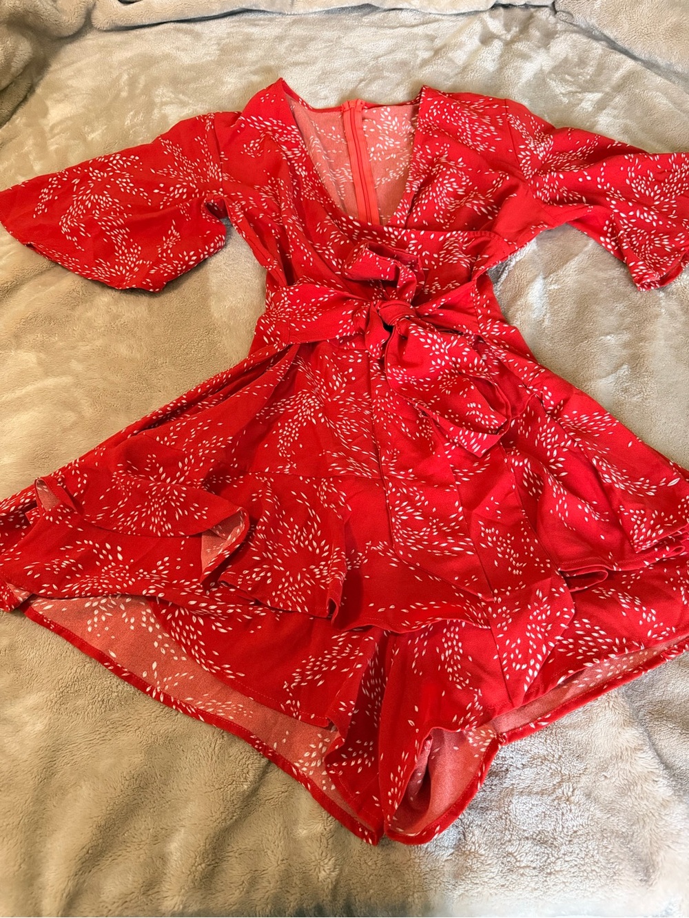 Red Floral Wrap Romper